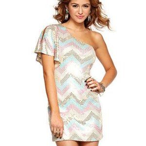 As U Wish Dress, Short Split Sleeve Sequin Zigzag One Shoulder